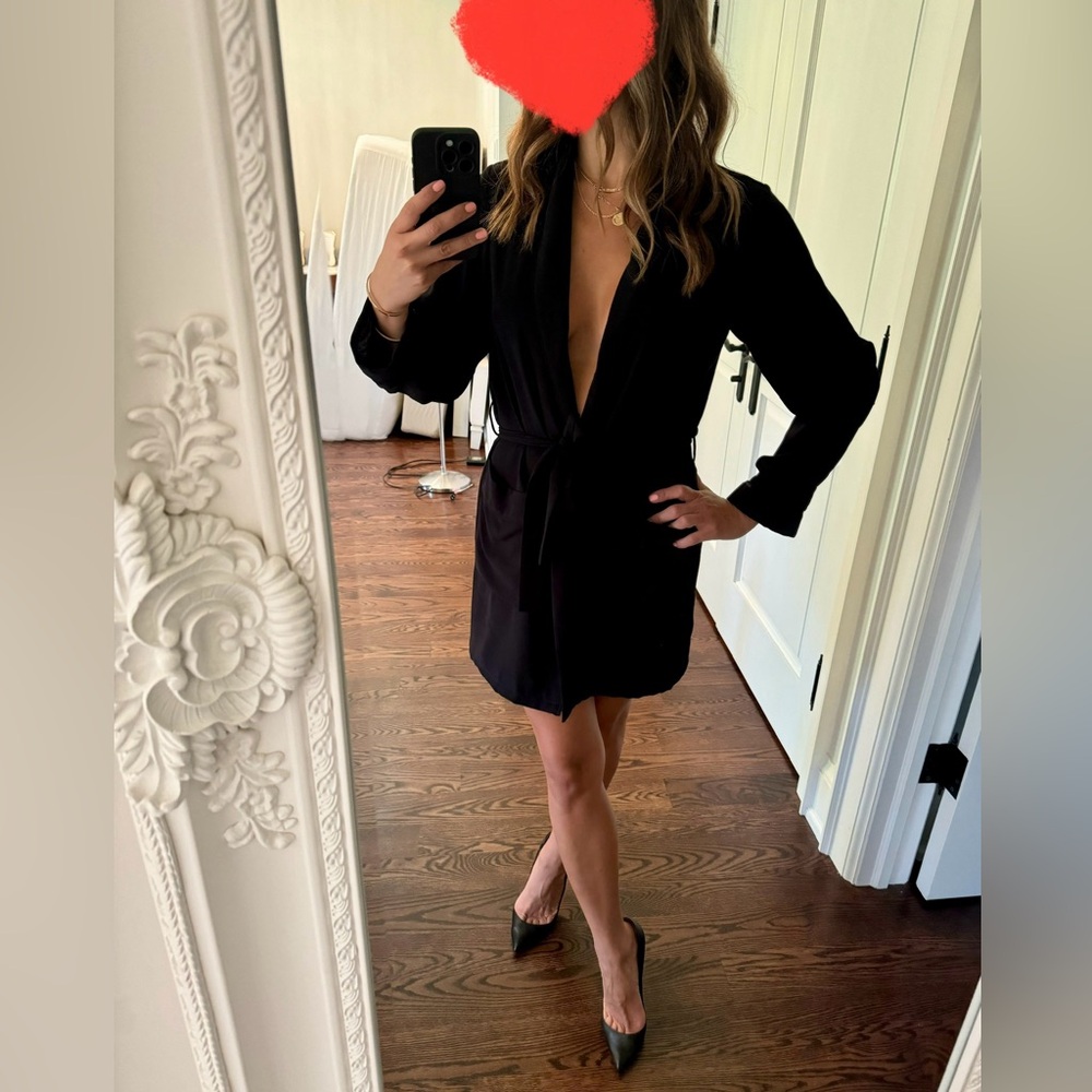 Aritzia Wilfred Black Wrap Belted Mini Dress